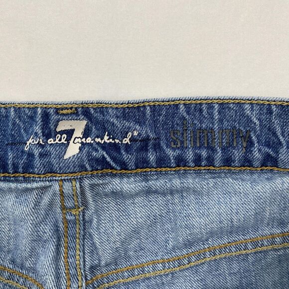 7 For All Mankind Jeans Mens 34x31 Blue Slimmy Straight Fit Denim Whiskered - Picture 8 of 11